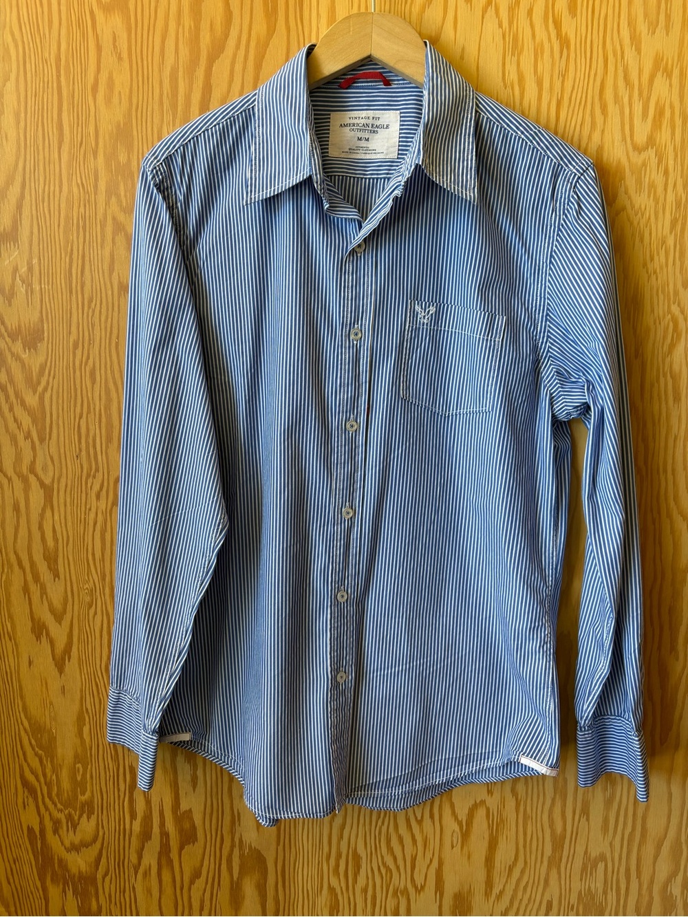 Vintage American Eagle Outfitters Blue and White Pinstripe Men’s Shirt